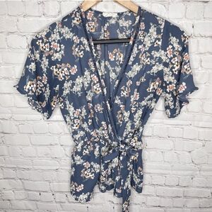 Sienna Sky Boho Ditsy Floral Faux Wrap Peasant Top S